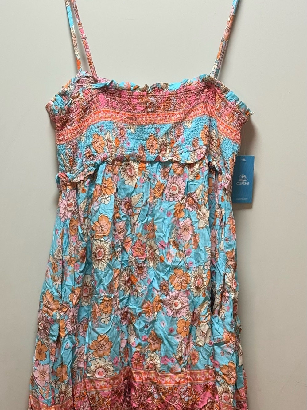 New CupShe Pink & Aqua Sleeveless Square Neck Mini Dress. XL - Picture 8 of 12